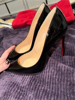 Christian Louboutin Black Patent Red Sole Pointed Pumps